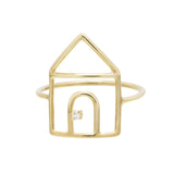 House shaped gold ring with small diamond