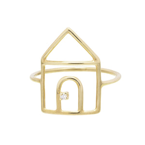 House shaped gold ring with small diamond
