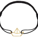 Black eco cord bracelet with a little boat shaped gold pendant