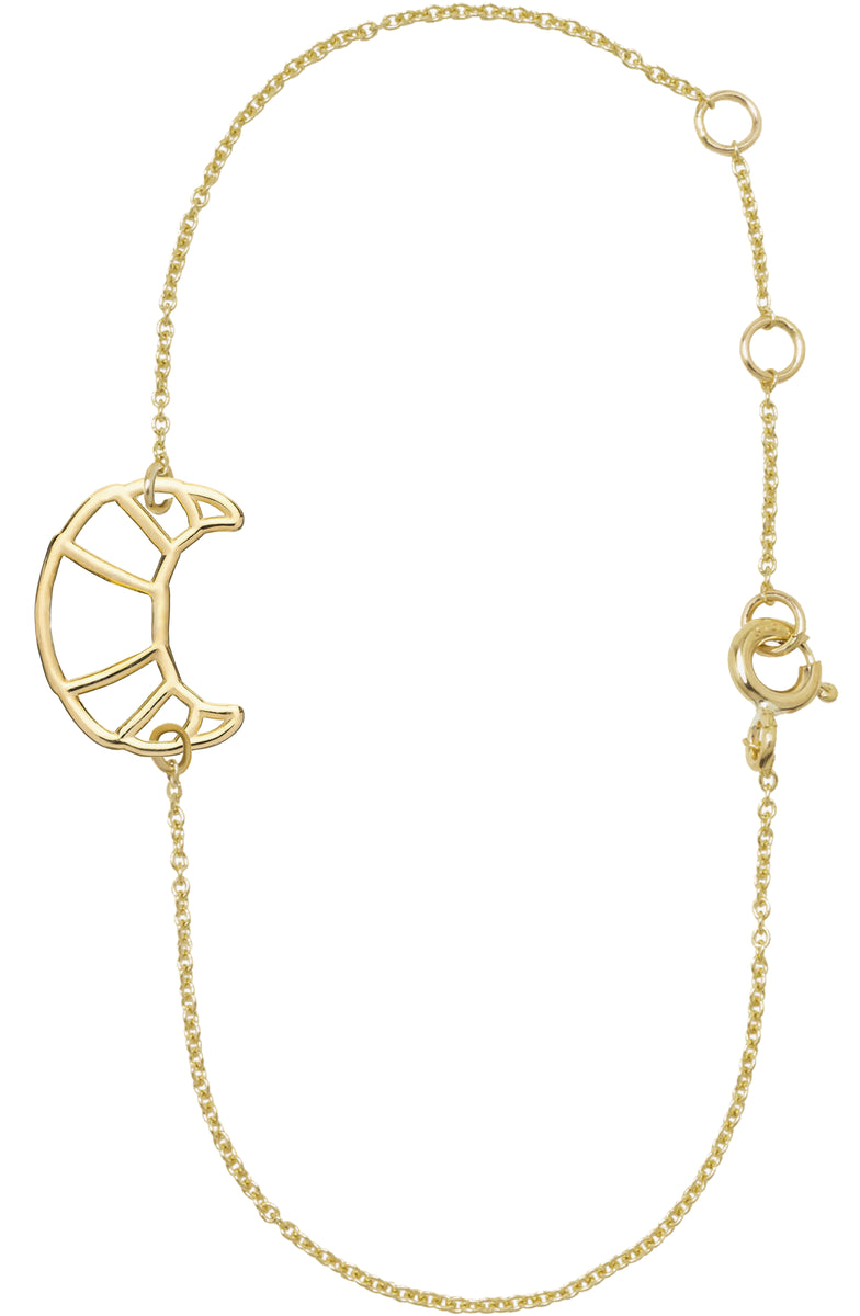 Croissant 9 Kt Gold Charm Cord Bracelet in Gold - Aliita