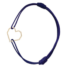 Load image into Gallery viewer, Midnight blue cord bracelet with gold heart shaped pendant and small diamond
