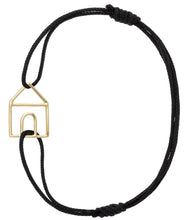 Load image into Gallery viewer, Black eco cord bracelet with a little house shaped gold pendant

