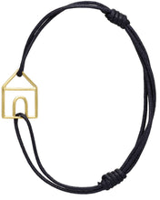 Load image into Gallery viewer, Midnight blue cord bracelet with gold house shaped pendant
