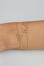 Load image into Gallery viewer, Gold chain bracelets with a house shaped pendant with a small ruby stone
