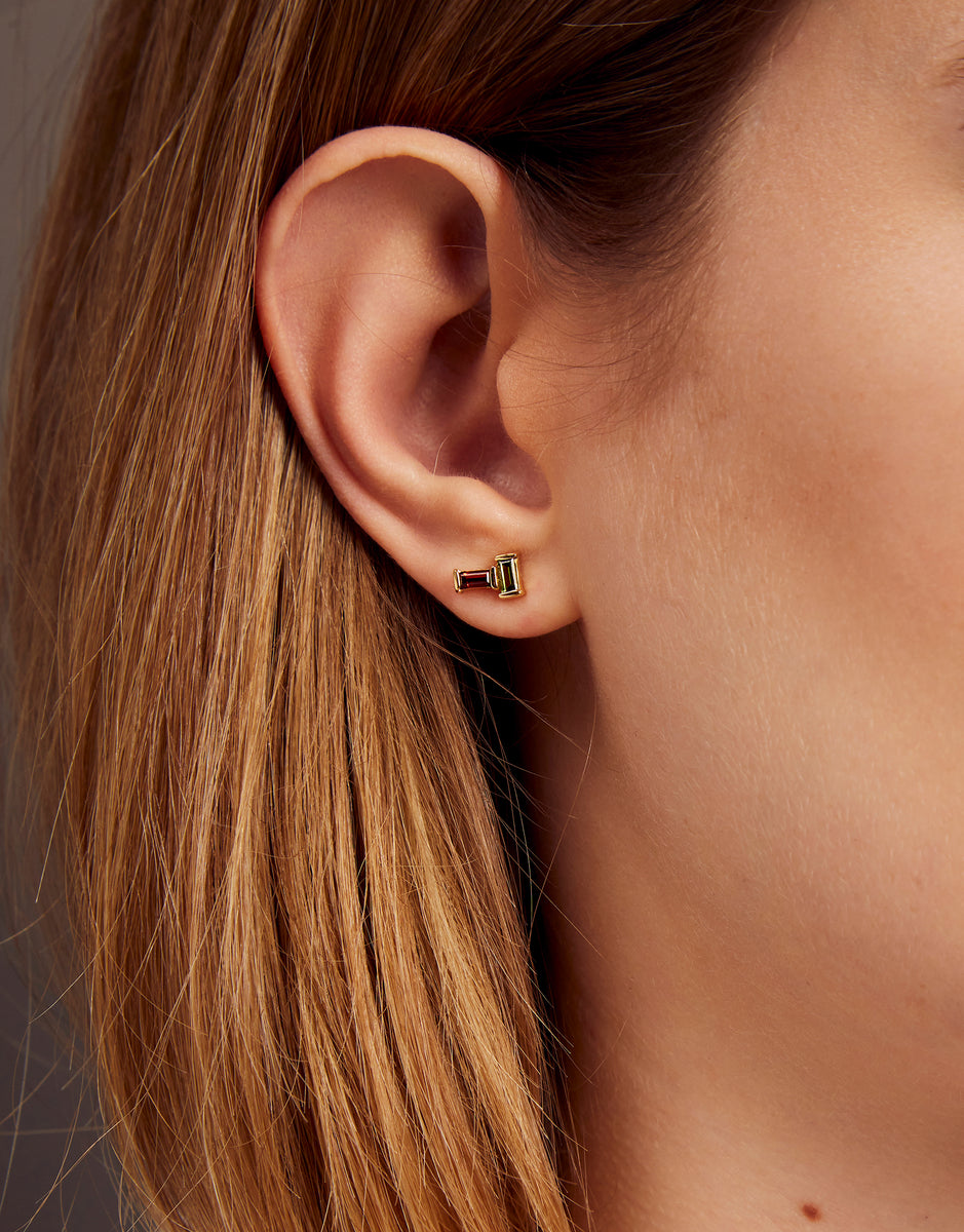 Tu Y Yo Garnet + Green Tourmaline Gold Earrings - ALIITA