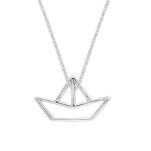 Load image into Gallery viewer, White gold chain necklace with little boat shaped pendant
