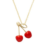 Gold chain necklace with two cherries in red coral