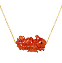 Load image into Gallery viewer, Gold chain necklace with seahorse shaped red coral pendant
