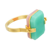 Carica l&#39;immagine nel visualizzatore di Gallery, Gold turning ring with pink opal and crisopas octagonal shaped stones
