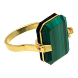 Gold ring with malachite and black agate stones
