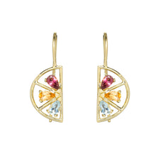 Load image into Gallery viewer, MEDIA NARANJA TRIO TOURMALINE + CITRINE + AQUAMARINE EARRINGS
