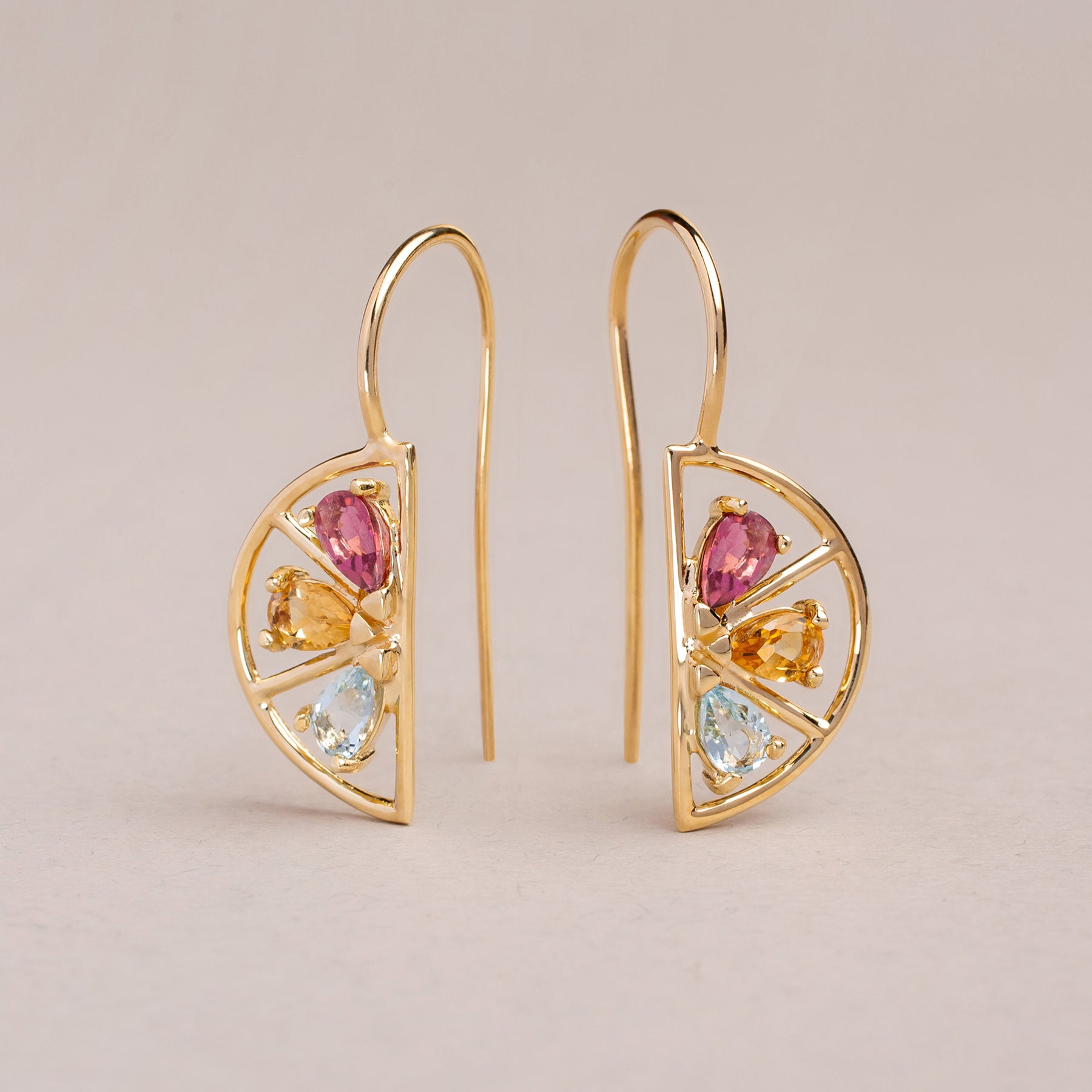 MEDIA NARANJA TRIO TOURMALINE + CITRINE + AQUAMARINE EARRINGS