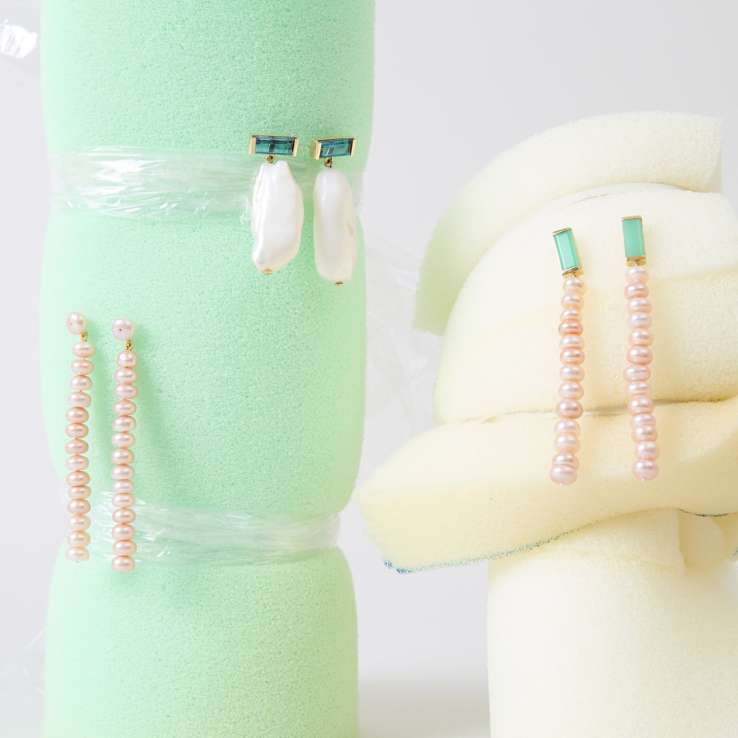 DECO MAXI BAGUETTE PERLA PINK CHRYSOPRASE EARRINGS