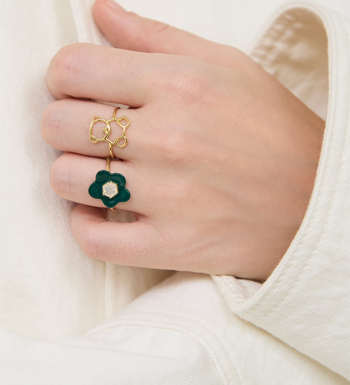 FLOWER OPAL GREEN RING