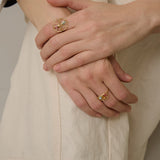 MEDIA NARANJA TRIO TOURMALINE + CITRINE + AQUAMARINE RING