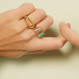 BI MAXI BAGUETTE CHRYSOPRASE + AMETHYST RING