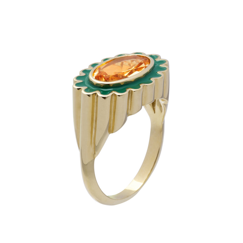 Gold-Toned And Green Stone-Studded Dual Finger Adjustable Finger Ring –  Priyaasi
