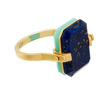 Load image into Gallery viewer, DECO SANDWICH LAPIS LAZULI + CHRYSOPRASE RING
