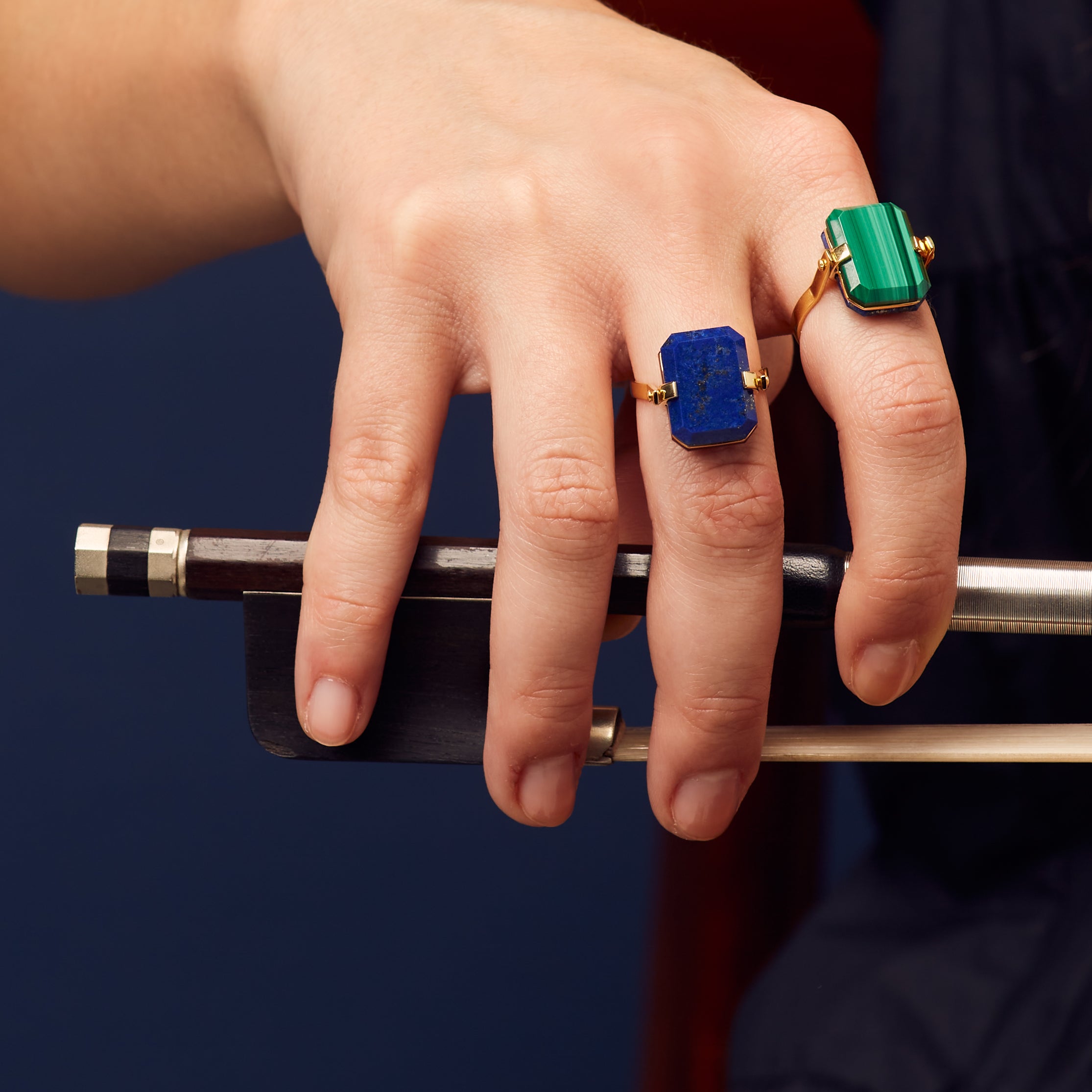 DECO SANDWICH LAPIS LAZULI + BLACK AGATE RING