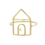 House shaped gold ring with small diamond