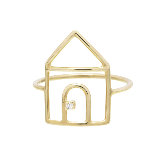 House shaped gold ring with small diamond