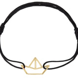 Black eco cord bracelet with a little boat shaped gold pendant