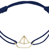 Midnight blue cord bracelet with gold paper boat shaped pendant
