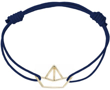 Load image into Gallery viewer, Midnight blue cord bracelet with gold paper boat shaped pendant
