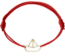 Load image into Gallery viewer, Lipstick red cord bracelet with gold paper boat shaped pendant
