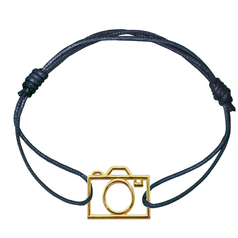 Midnight blue cord bracelet with small camera shaped pendant