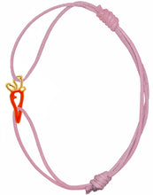 Load image into Gallery viewer, Pink cord bracelet with carrot shaped pendant hand-painted in orange enamel
