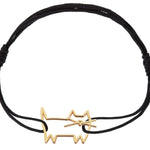 Black eco cord bracelet with a little cat shaped gold pendant