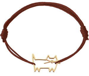 Burgundy cord bracelet with cat shaped pendant