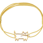 Light yellow and red eco cord bracelet with a little cat shaped gold pendant
