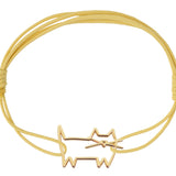 Light yellow and red eco cord bracelet with a little cat shaped gold pendant