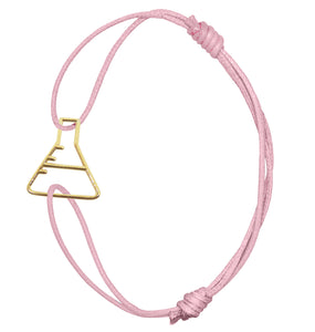 Pink cord bracelet with gold chemistry baker shaped pendant