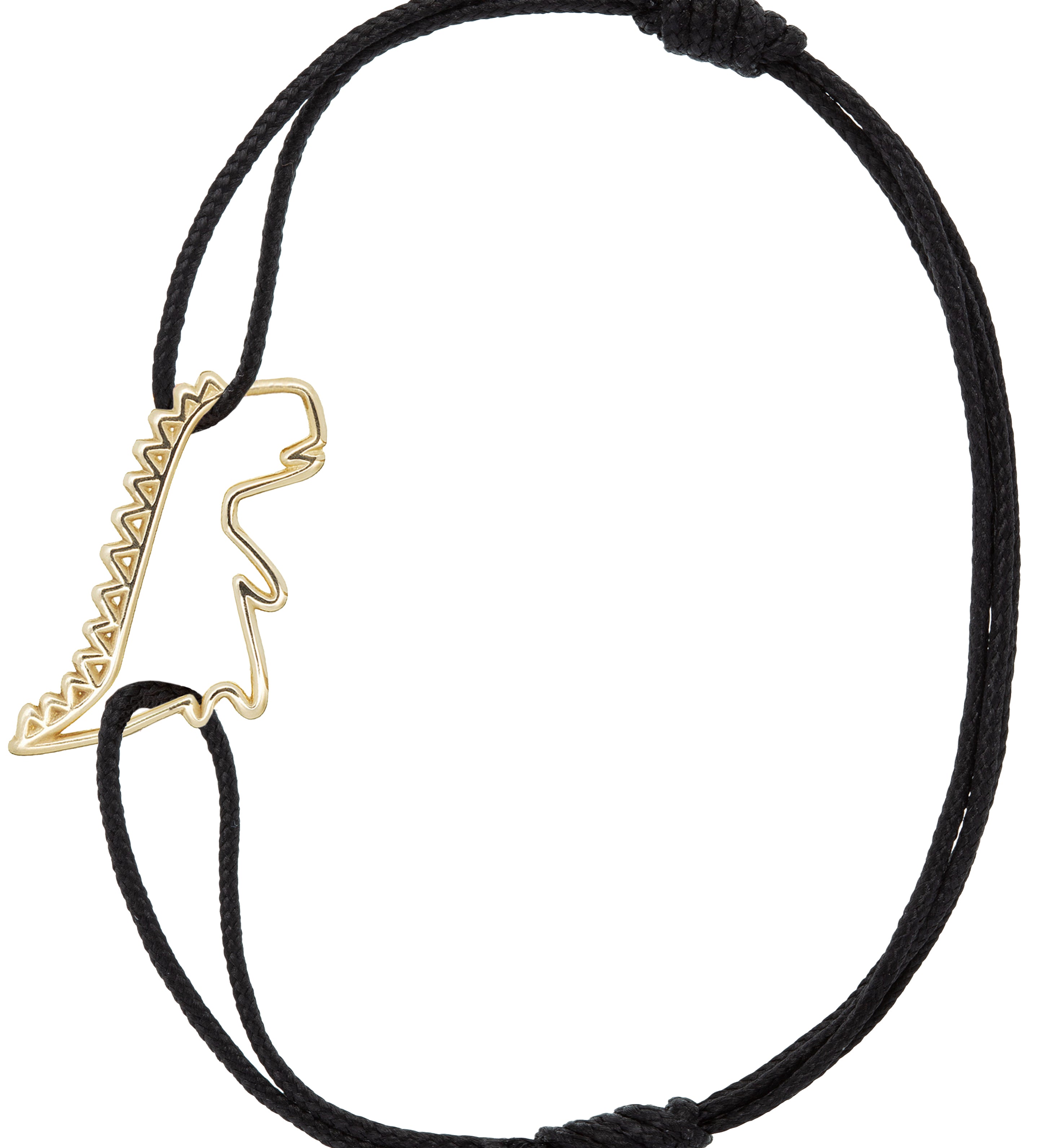 Black eco cord bracelet with a little dinosaur shaped gold pendant