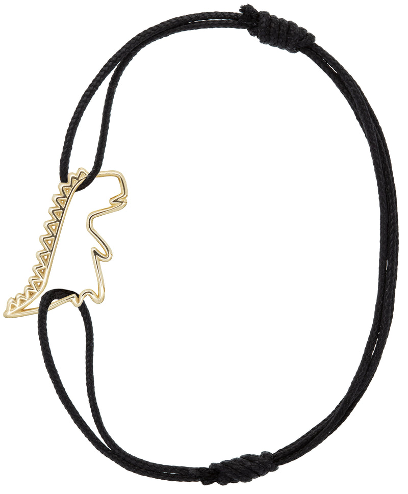 Black eco cord bracelet with a little dinosaur shaped gold pendant