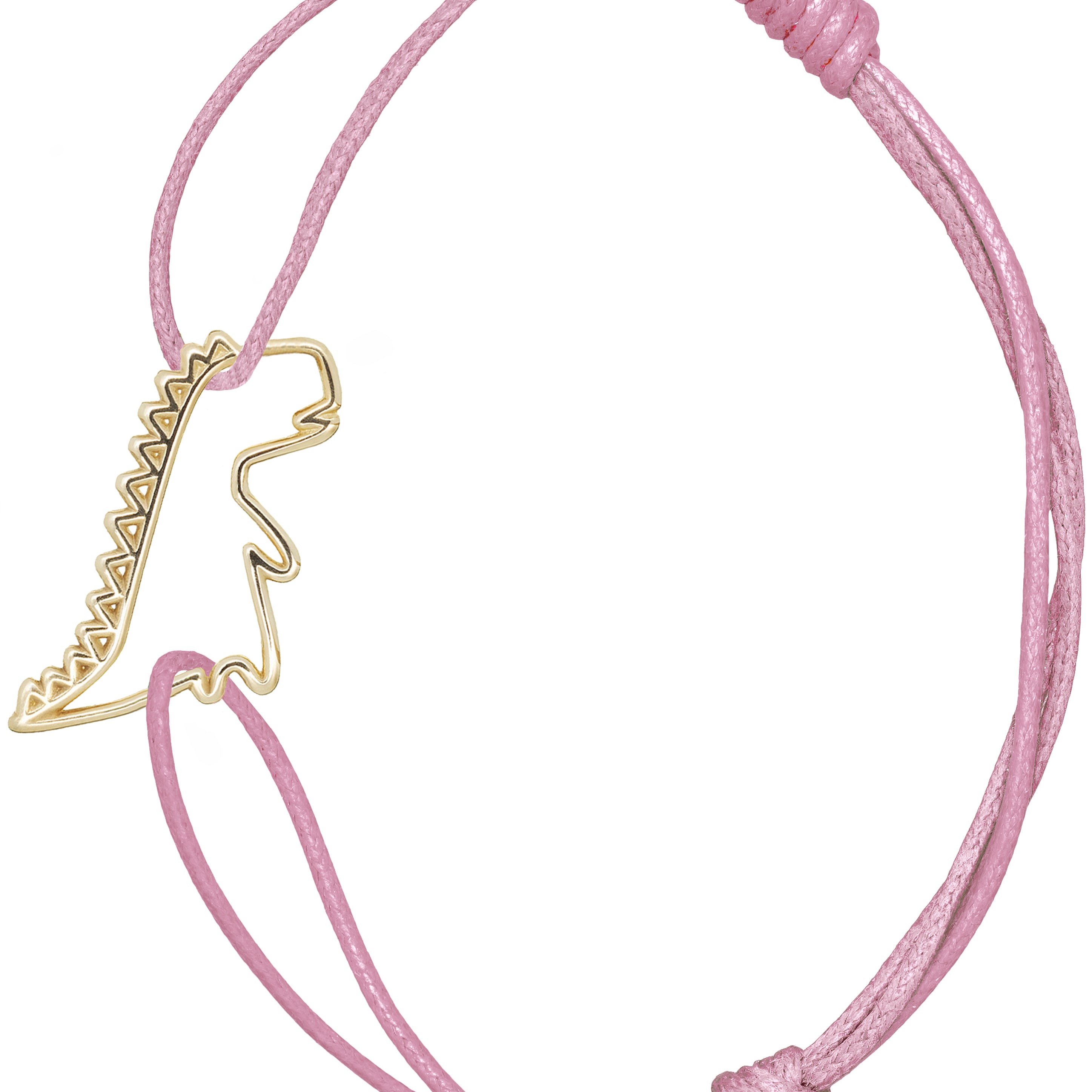 Pink cord bracelet with gold dinosaur shaped pendant