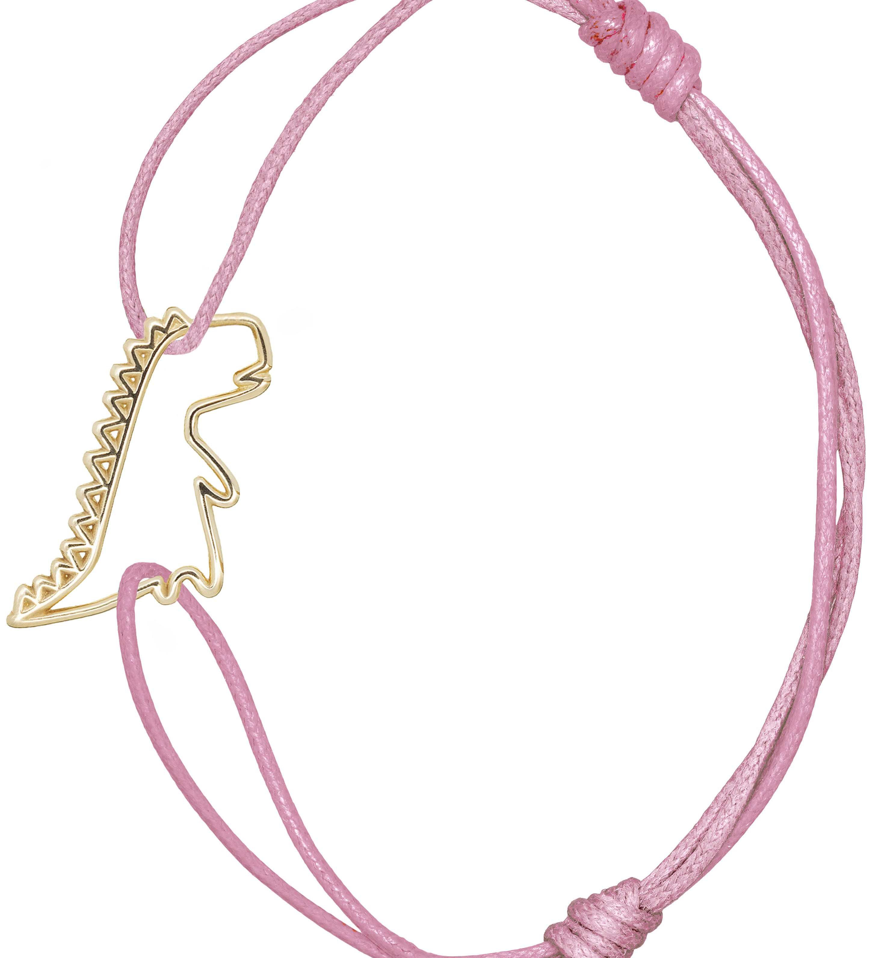 Pink cord bracelet with gold dinosaur shaped pendant