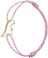 Load image into Gallery viewer, Pink cord bracelet with gold dinosaur shaped pendant
