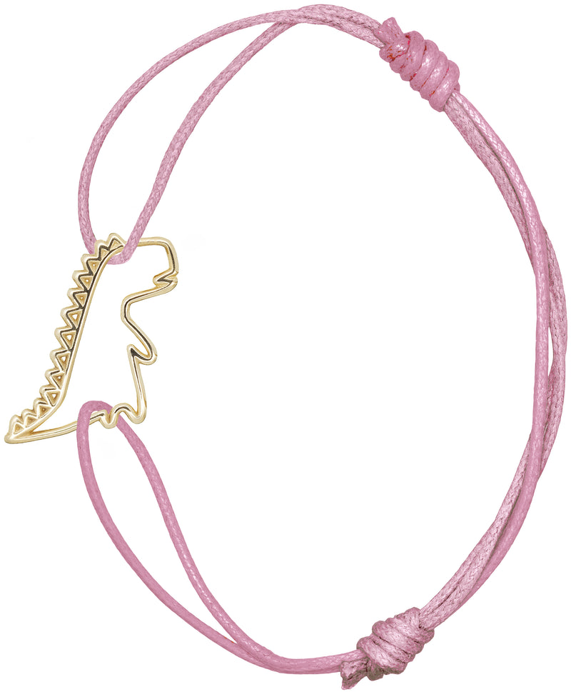 Pink cord bracelet with gold dinosaur shaped pendant