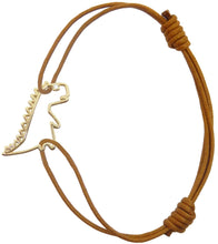 Load image into Gallery viewer, Brown cord bracelet with gold dinosaur shaped pendant and small diamond
