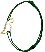 Load image into Gallery viewer, Bottle green cord bracelet with gold dinosaur pendant and small diamond
