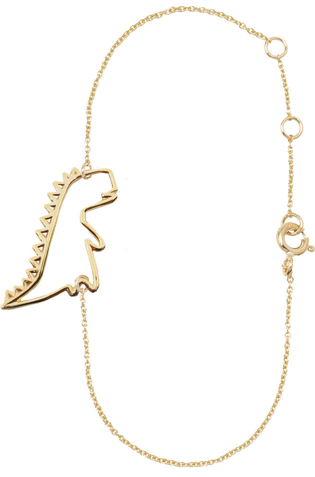 Gold chain bracelet with dinosaur shaped pendant