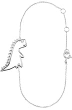 Load image into Gallery viewer, White gold chain bracelet with dinosaur shaped pendants and small diamond
