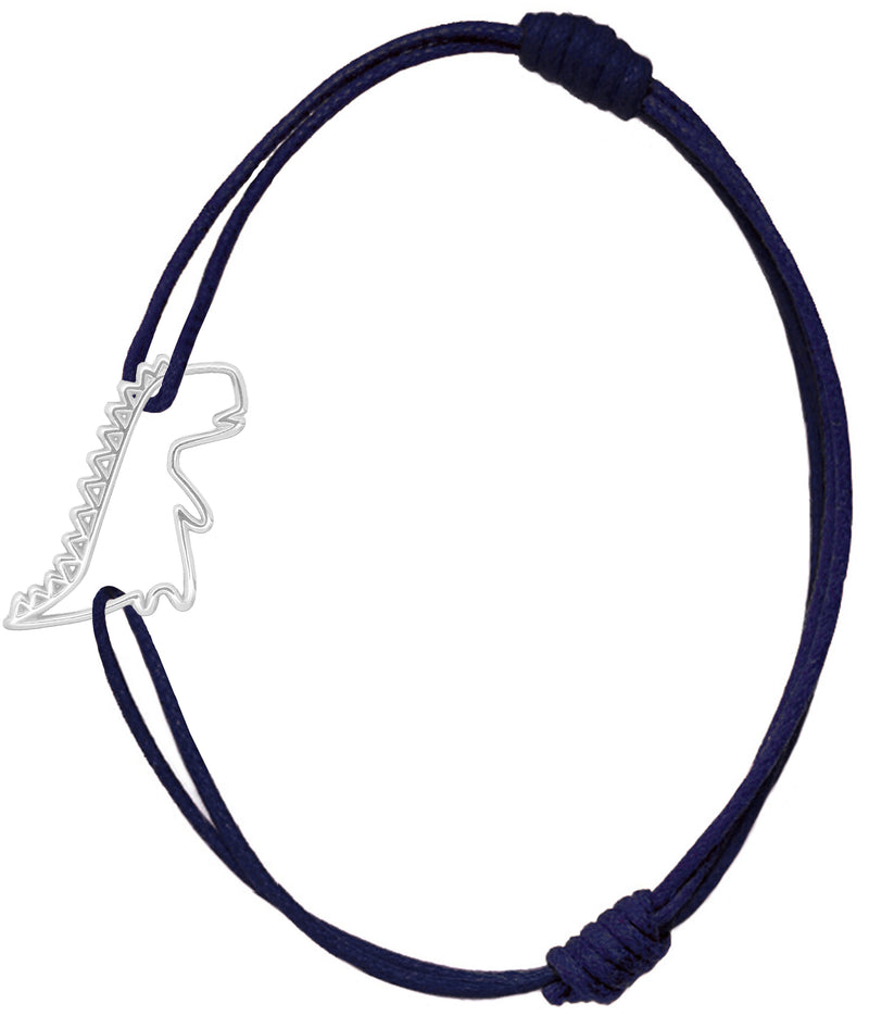 Midnight blue cord bracelet with white gold dinosaur shaped pendant