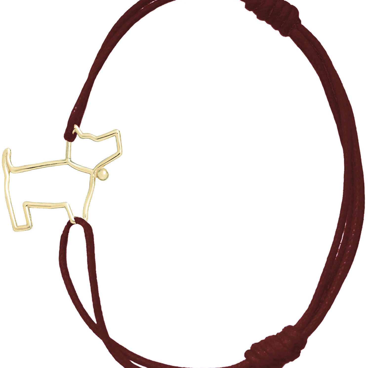 Burgundy cord bracelet with gold dog shaped pendant