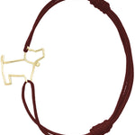 Burgundy cord bracelet with gold dog shaped pendant