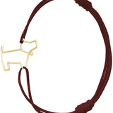 Burgundy cord bracelet with gold dog shaped pendant